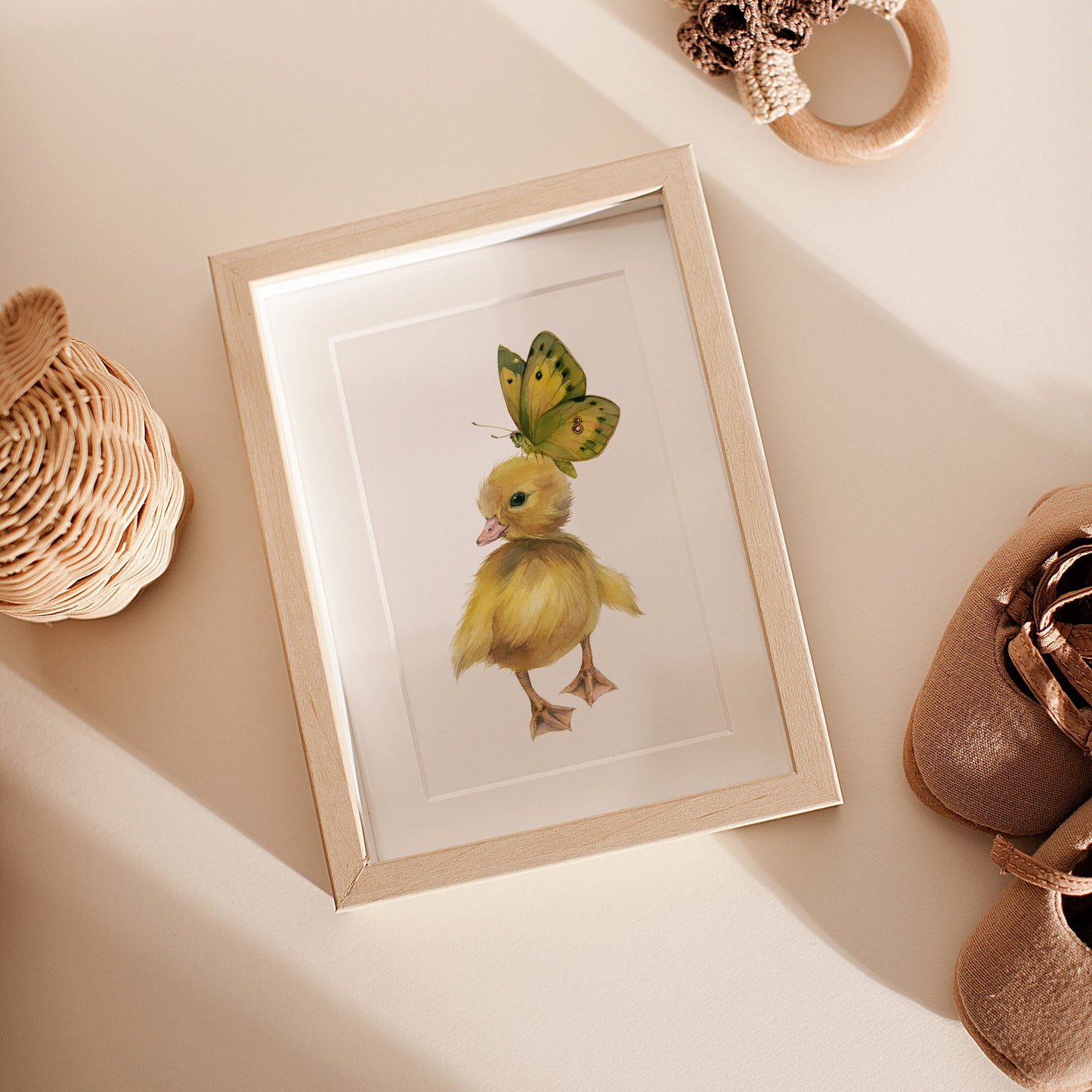 The Duckling and the Butterfly. Fine Art Print.