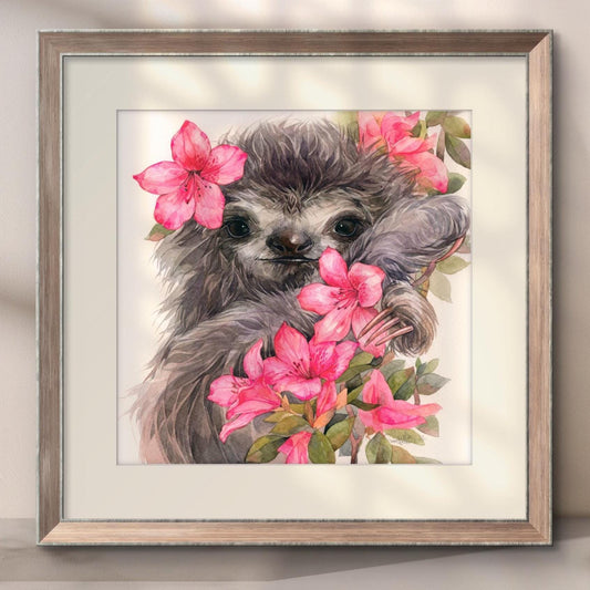 Lily the Sloth. Original watercolor painting.