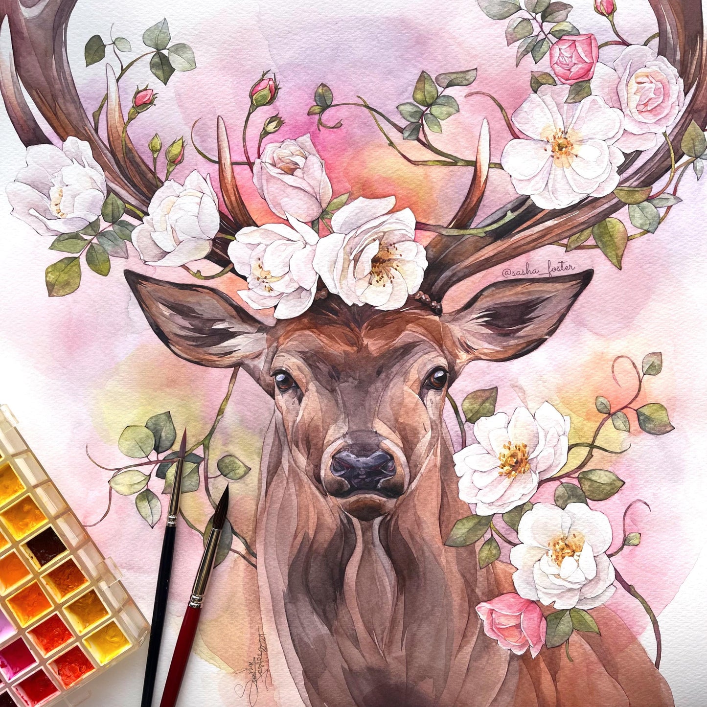 Dominic the Deer. Original watercolor painting.