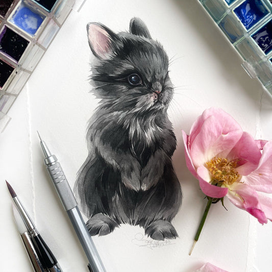 Baby Rabbit. Original watercolor painting.