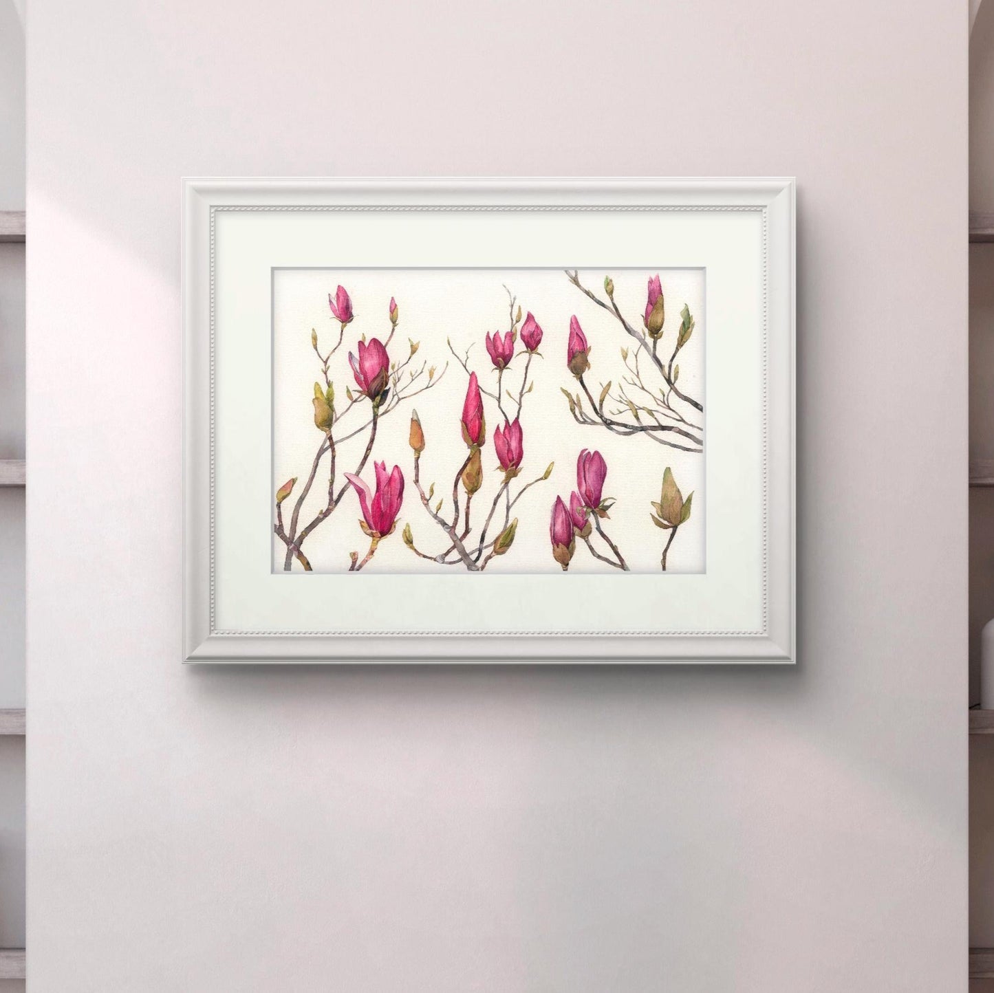 Spring Magnolia Buds. Original watercolor painting.