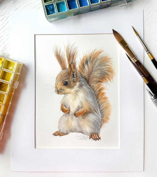 Suspicious Squirrel. Original watercolor painting.