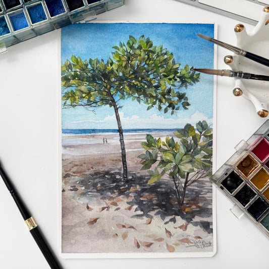 Together by the Shore. Original watercolor painting.