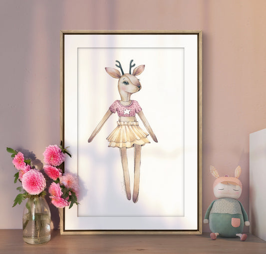 Baby Deer Plush. Original watercolor painting.