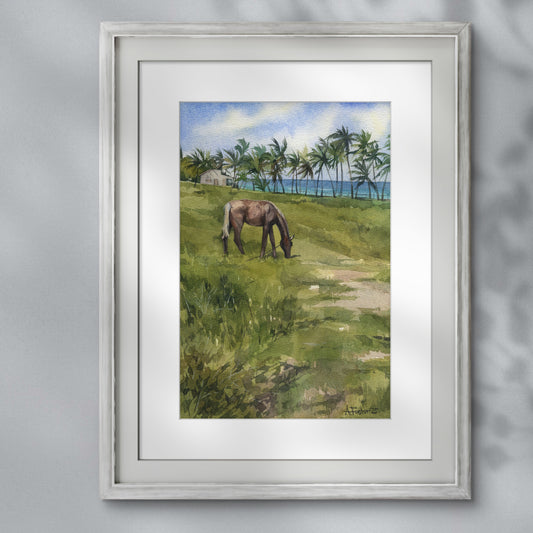 Coastal Pasture. Original watercolor painting.