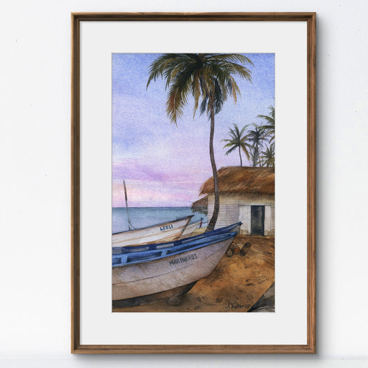 Fishing Village. Original watercolor painting.