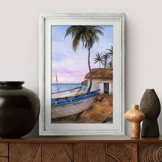 Fishing Village. Original watercolor painting.