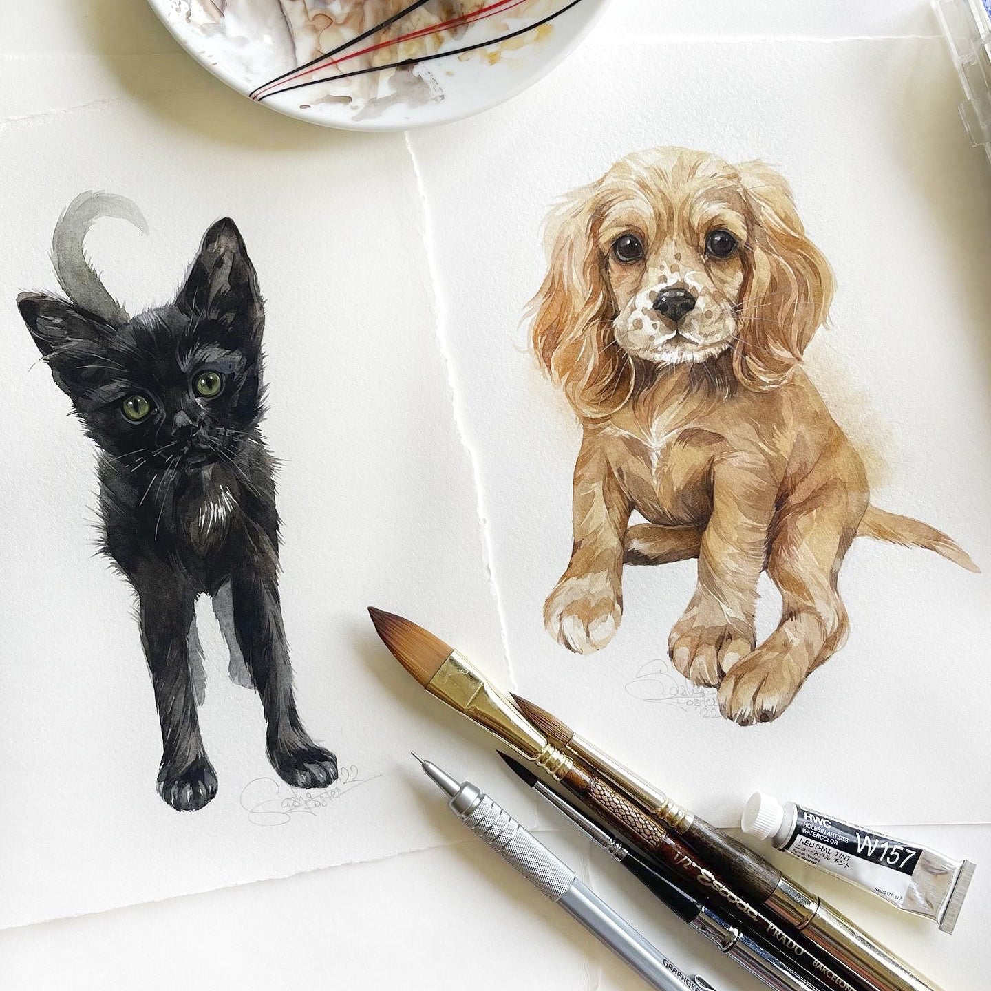 Baby Cocker Spaniel. Original watercolor painting.