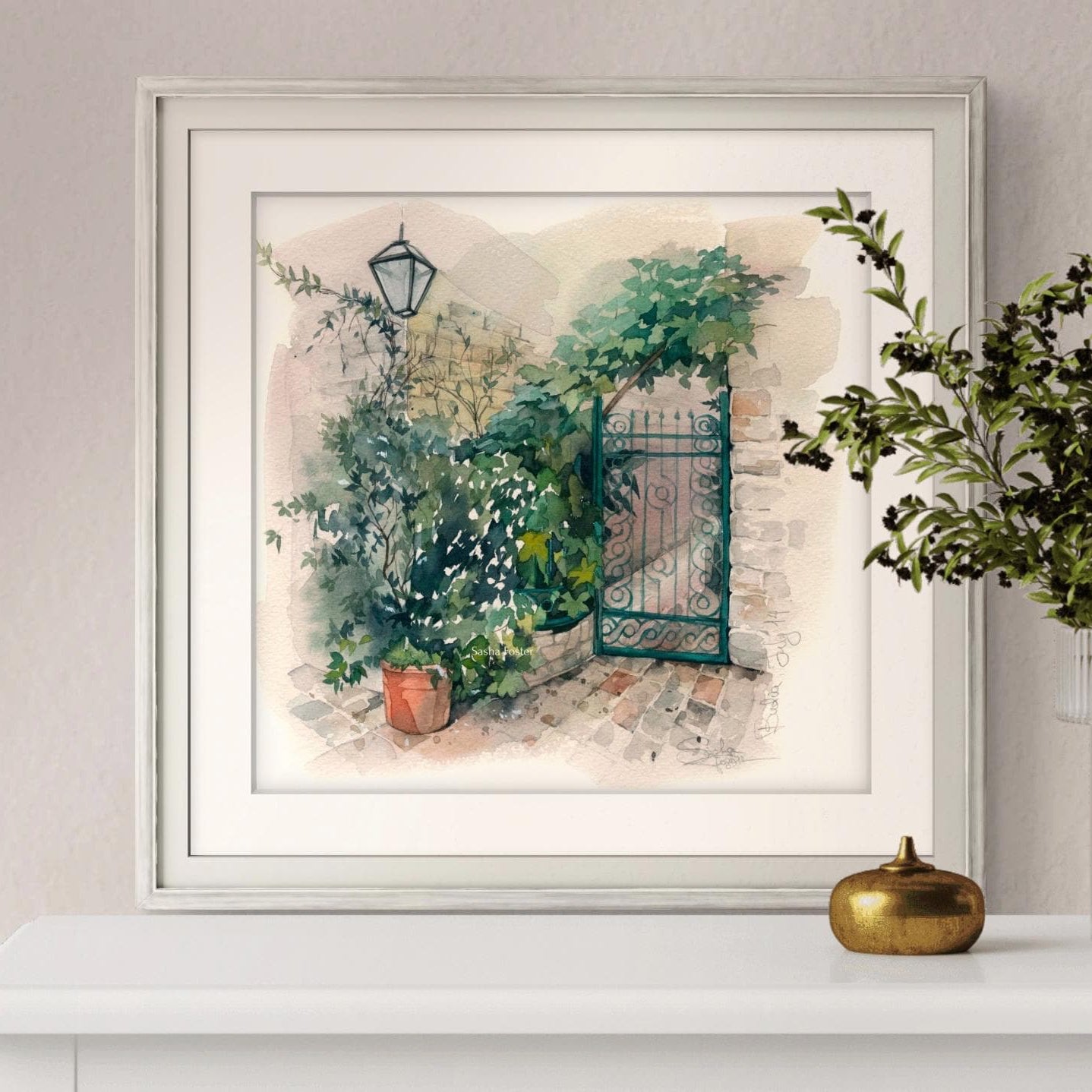 Secret Garden Gate. Original watercolor painting.