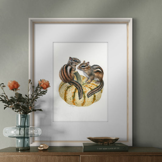 Pumpkin Watchers. Original watercolor painting.