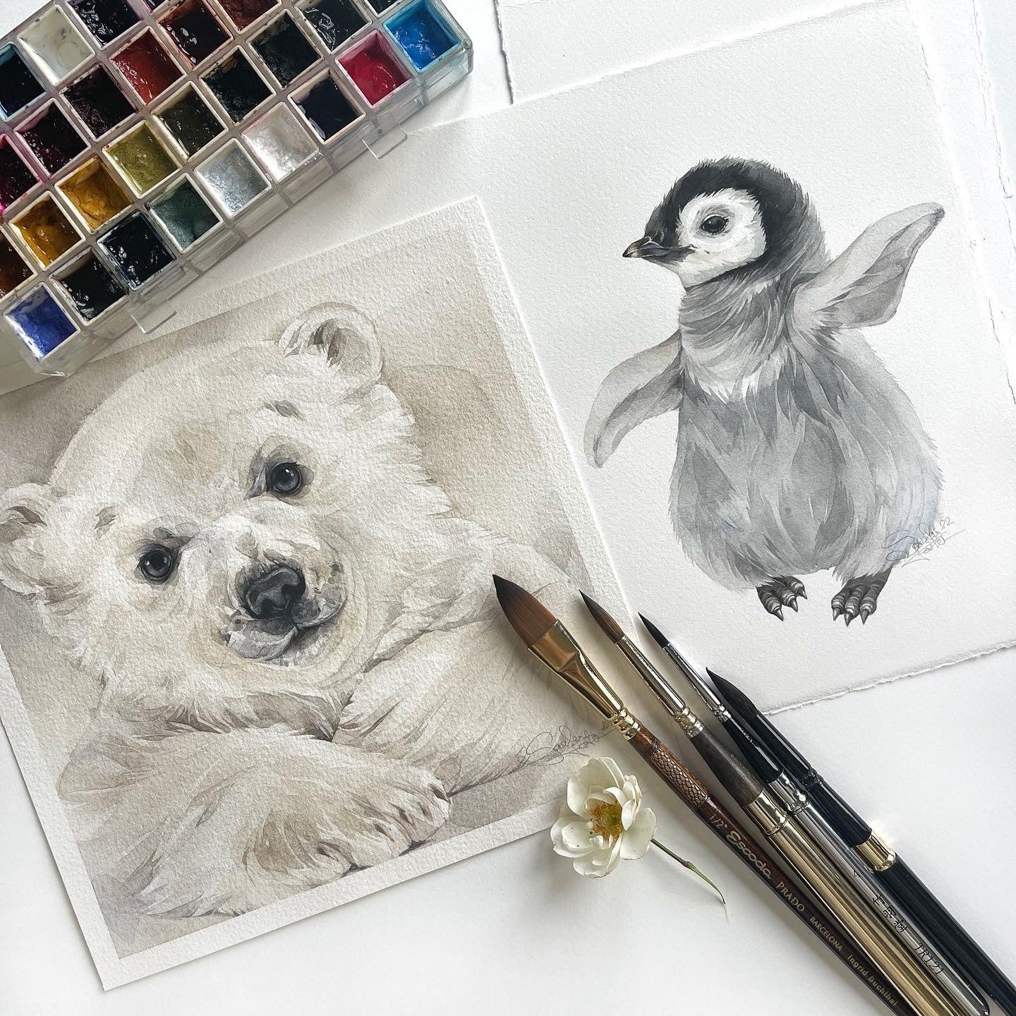 Baby Penguin. Original watercolor painting.