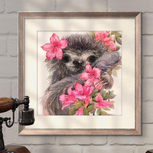 Lily the Sloth. Original watercolor painting.
