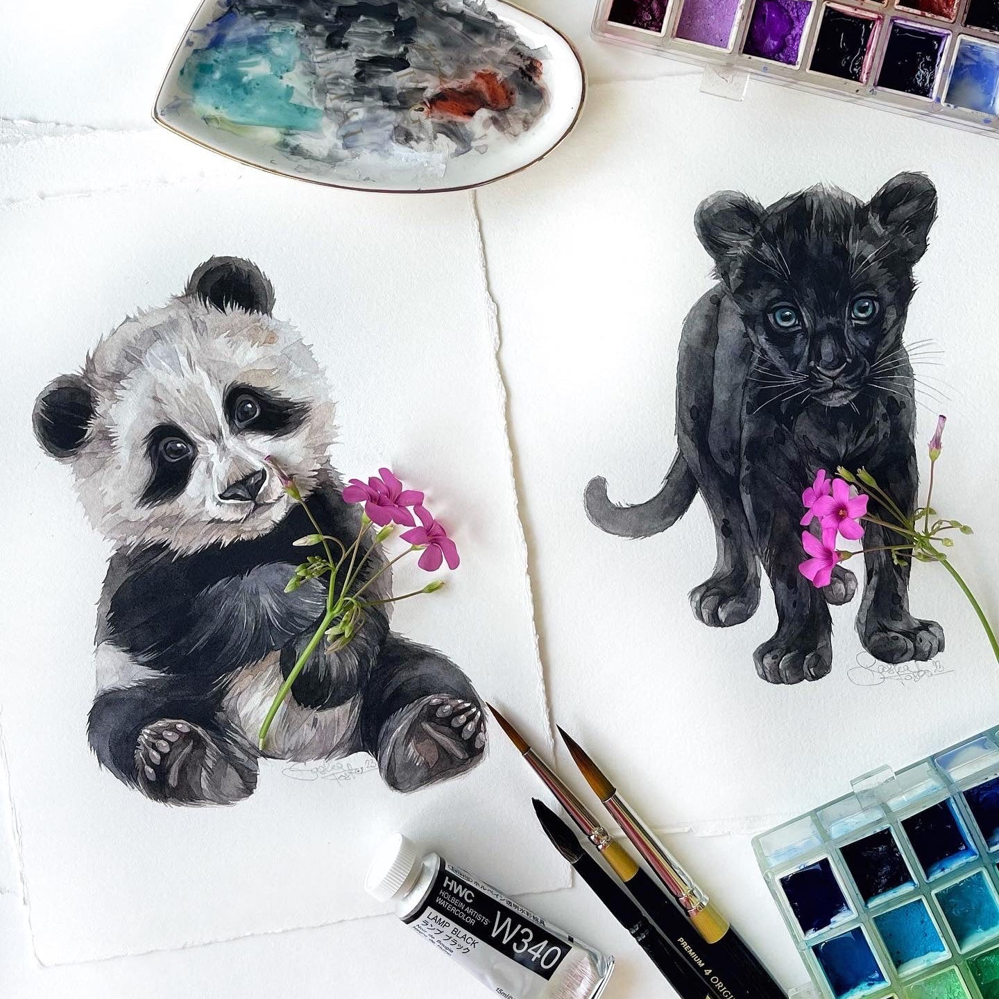 Baby Panda. Original watercolor painting.