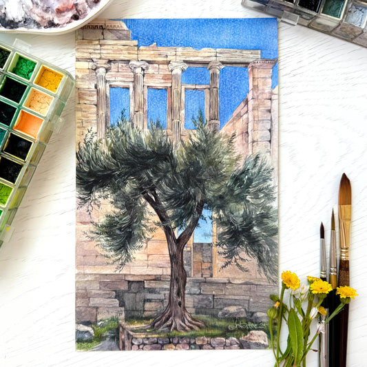 Athena's Gift. Original watercolor painting.