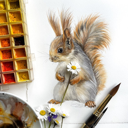 Suspicious Squirrel. Original watercolor painting.
