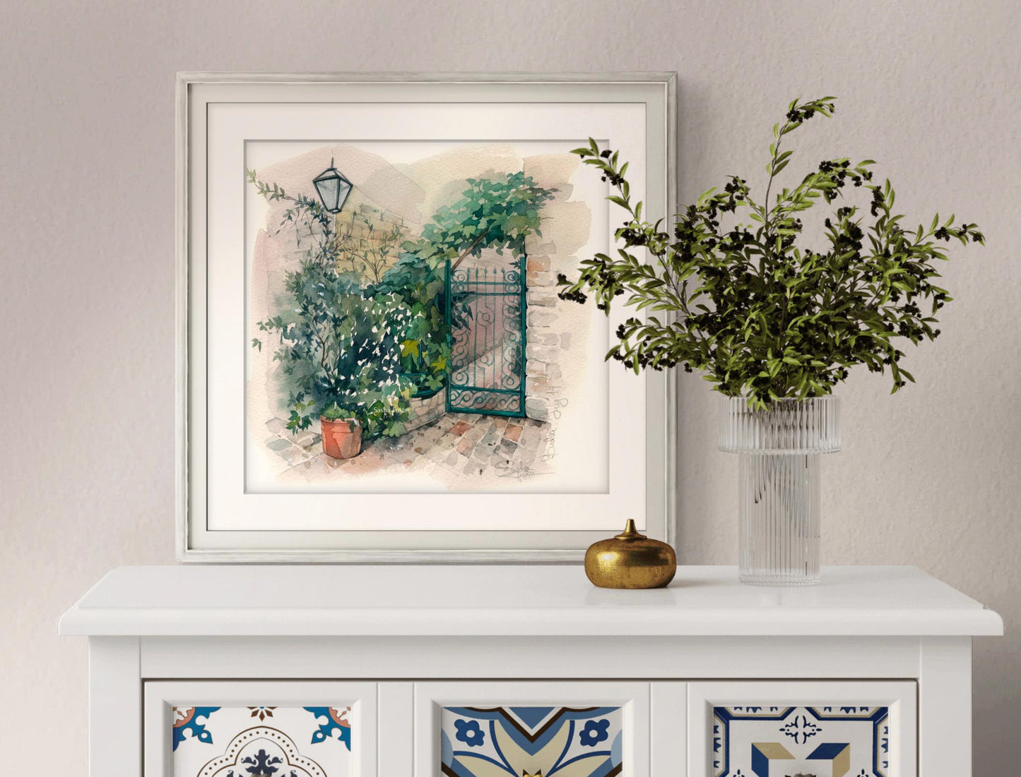 Secret Garden Gate. Original watercolor painting.