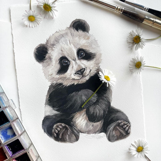 Baby Panda. Original watercolor painting.