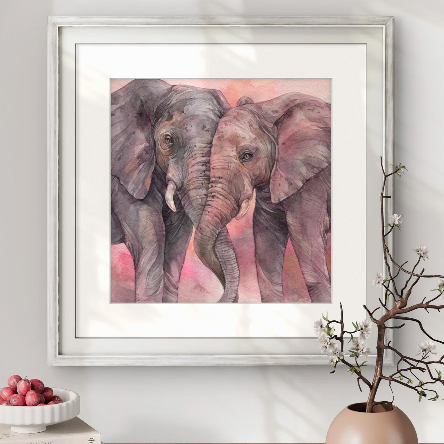 Elephant Embrace. Original watercolor painting.
