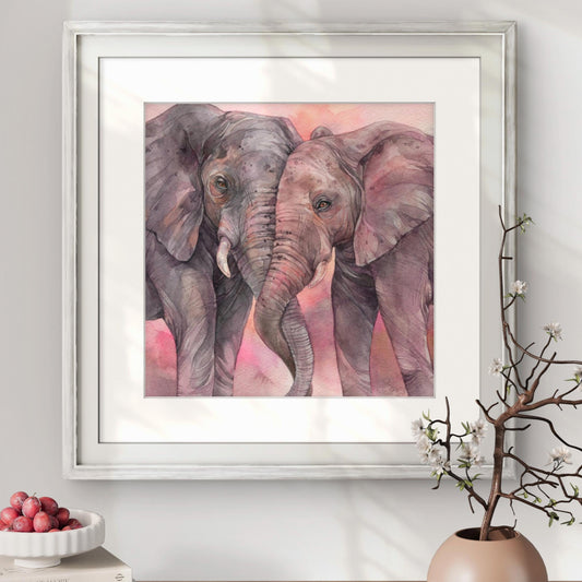 Elephant Embrace. Original watercolor painting.