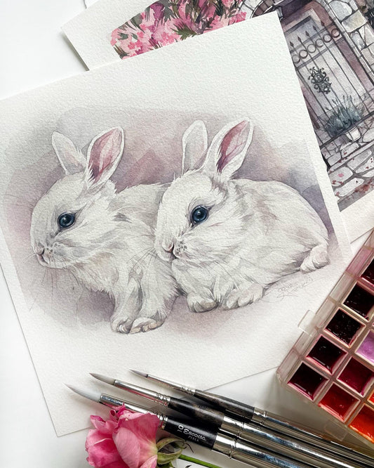 Bunny Bliss. Original watercolor painting.