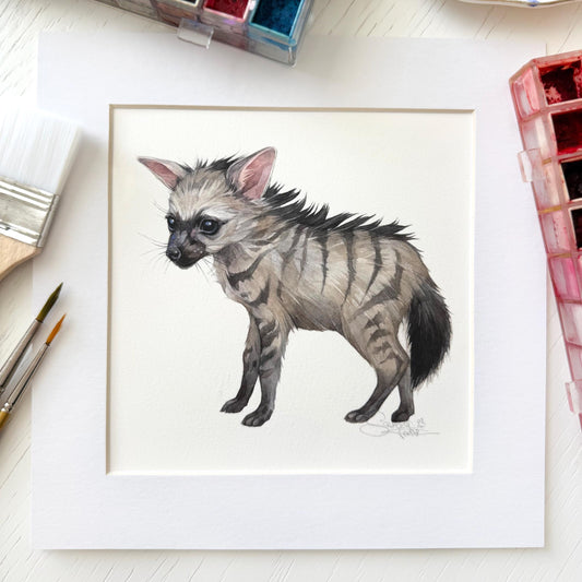 Baby Aardwolf. Original watercolor painting.