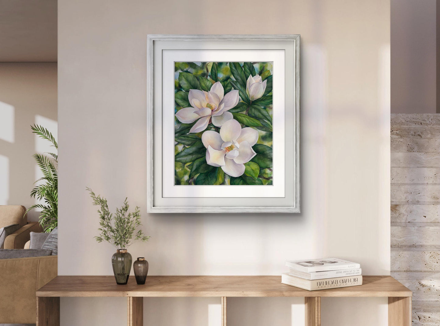 Southern Magnolias. Original watercolor painting.