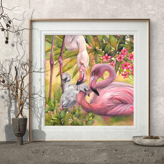 Family in Bloom. Original watercolor painting. Wall Art.