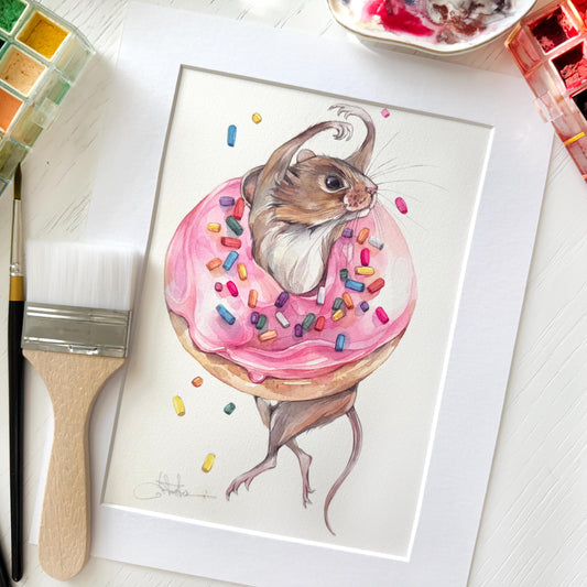 Donut Dance. Original watercolor painting.