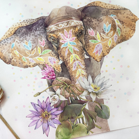 Elsie the Elephant. Original watercolor painting.