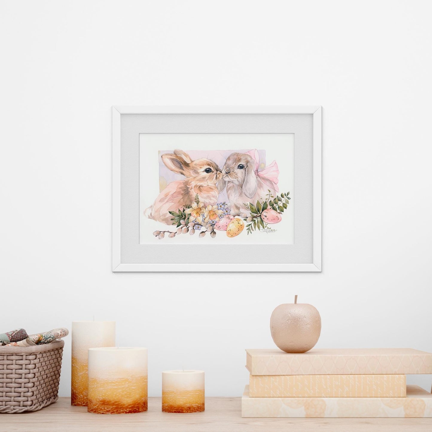 Springtime Bunnies. Original watercolor painting.