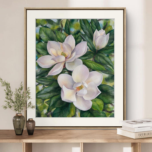 Southern Magnolias. Original watercolor painting.