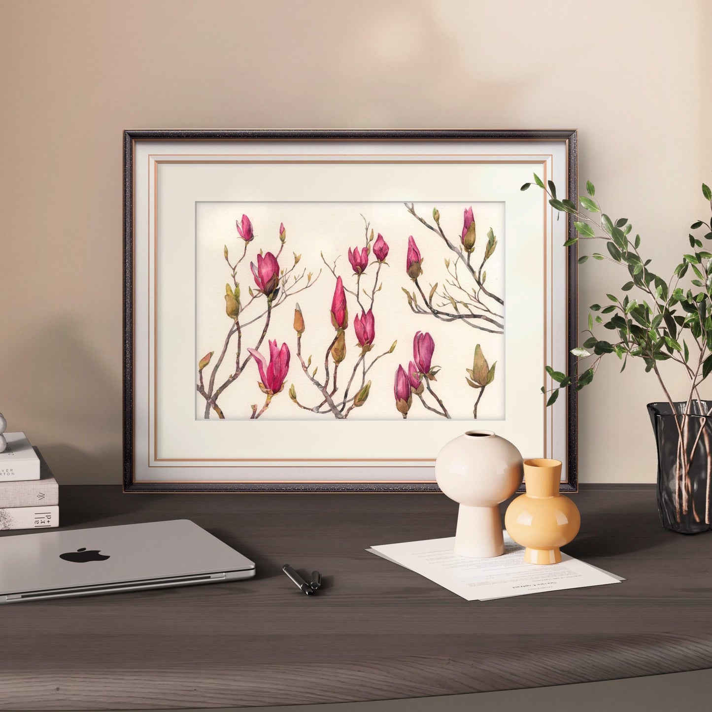 Spring Magnolia Buds. Original watercolor painting.