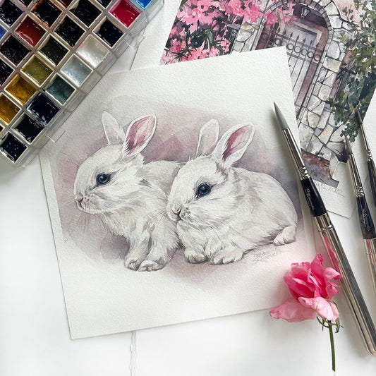 Bunny Bliss. Original watercolor painting.