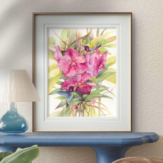 Poly and Dolly the Hummingbirds. Original watercolor painting.