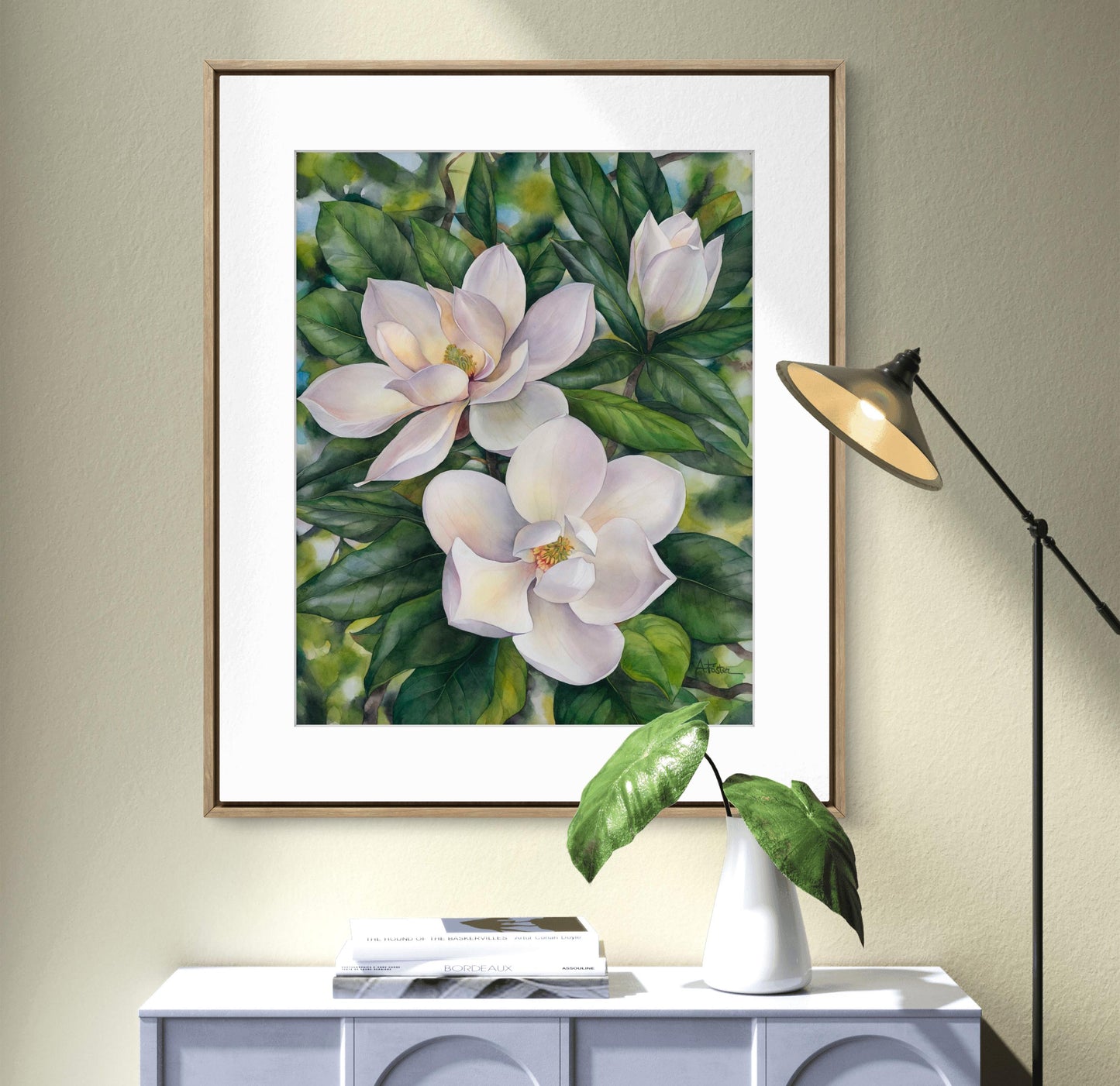 Southern Magnolias. Original watercolor painting.