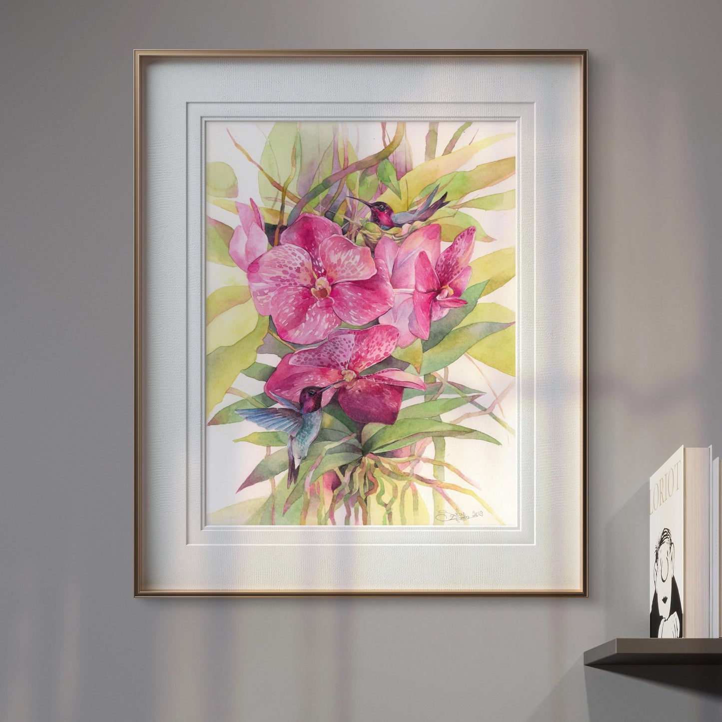 Poly and Dolly the Hummingbirds. Original watercolor painting.