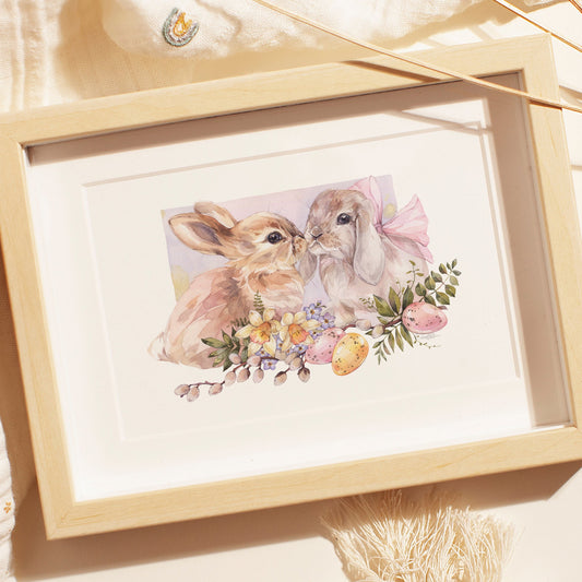 Springtime Easter Bunnies. Fine Art Print.
