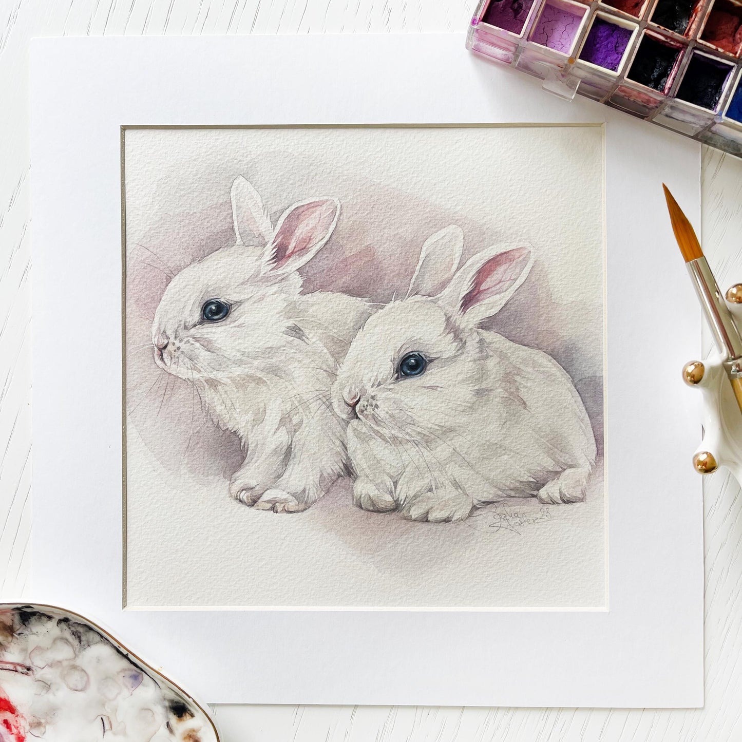 Bunny Bliss. Original watercolor painting.