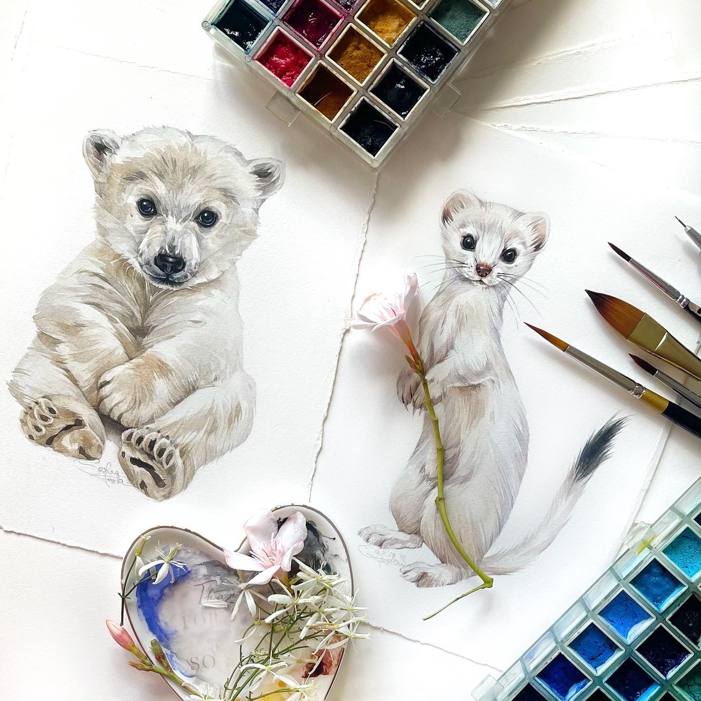 Baby Polar Bear. Original watercolor painting.