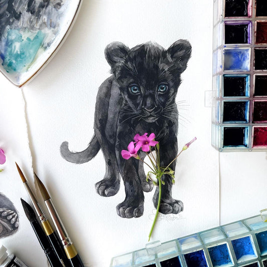Baby Panther. Original watercolor painting.