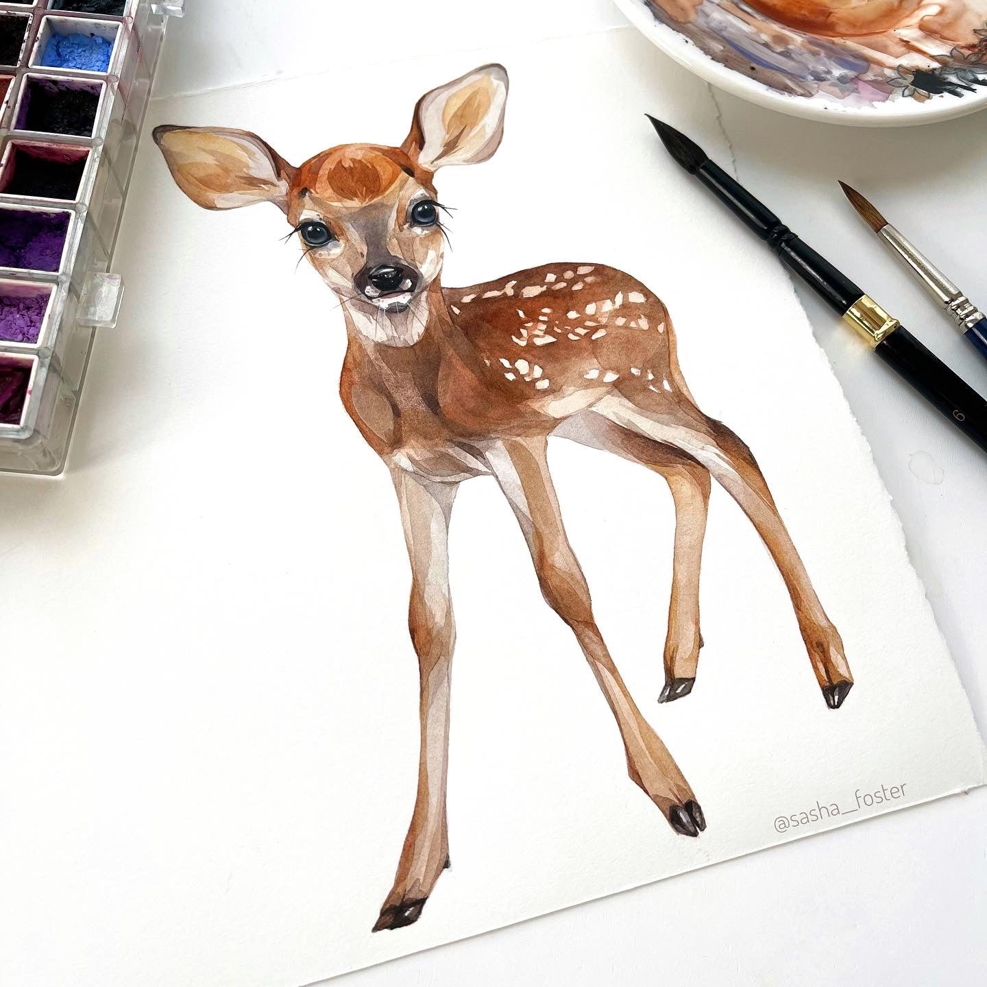 Baby Fawn. Original watercolor painting.