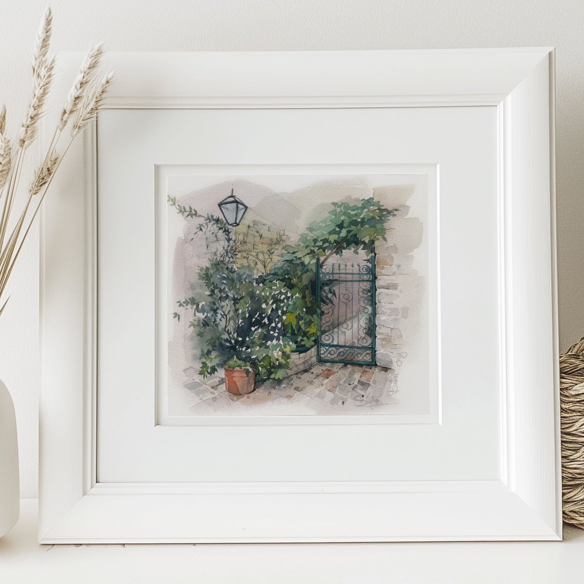 Secret Garden Gate. Original watercolor painting.
