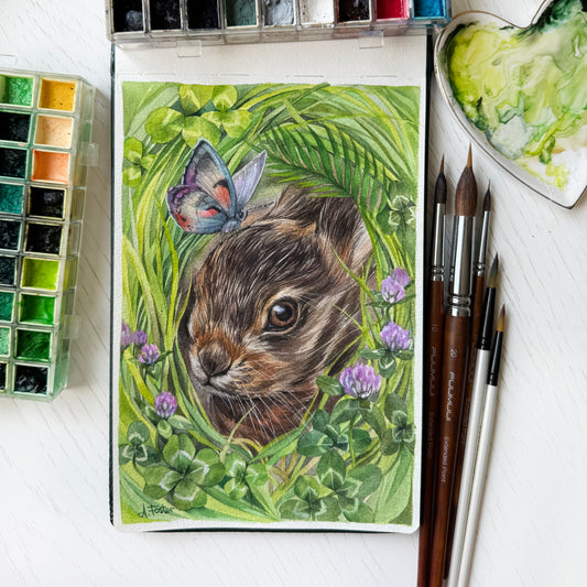 Hidden in the Meadow. Original watercolor painting.
