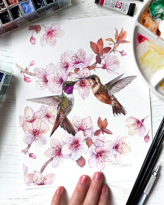 Spring in Flight. Original watercolor painting.