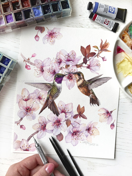 Spring in Flight. Original watercolor painting.