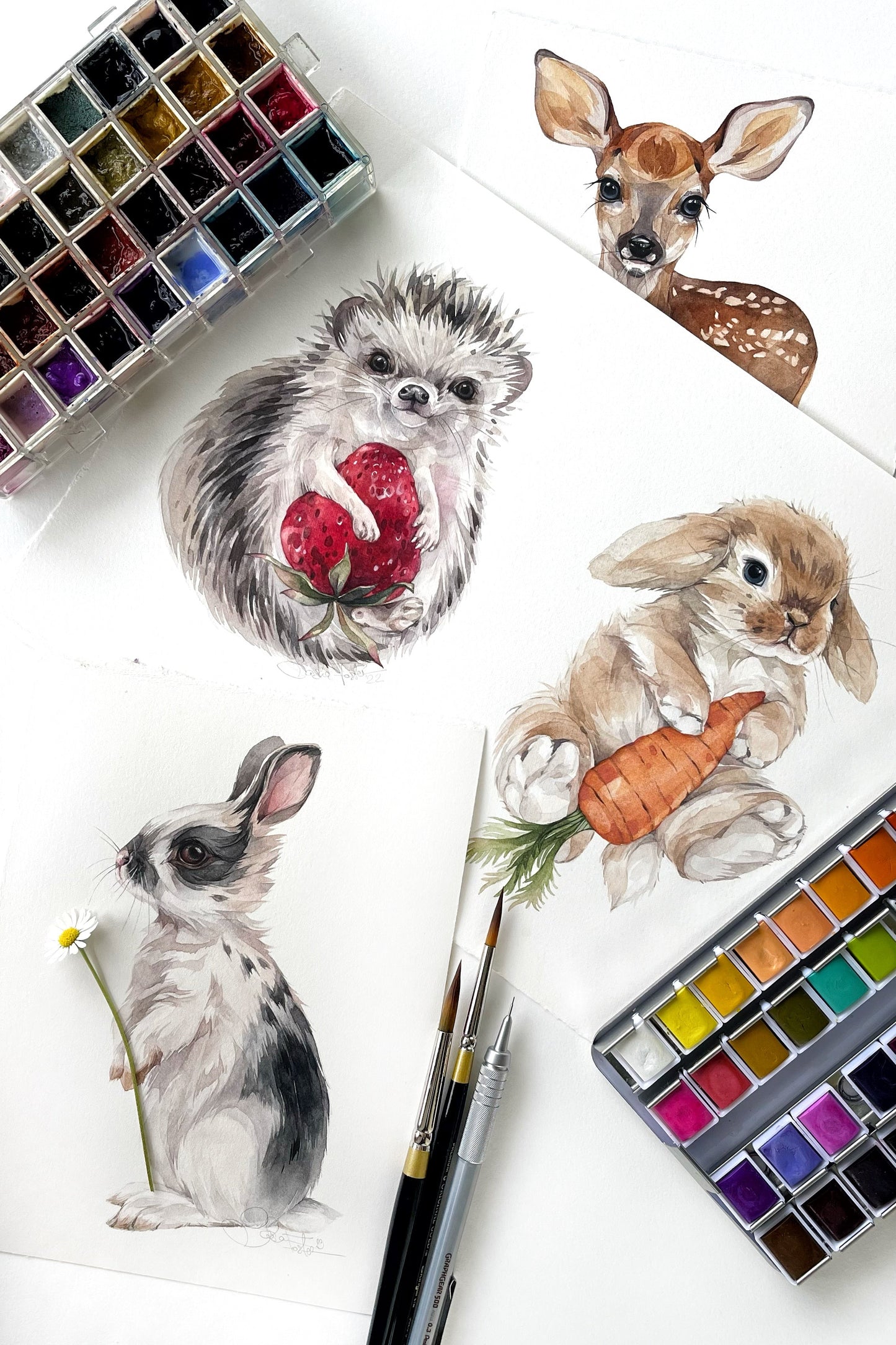 Baby Rabbit. Original watercolor painting.