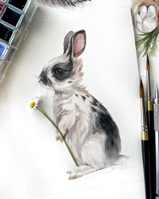 Baby Rabbit. Original watercolor painting.