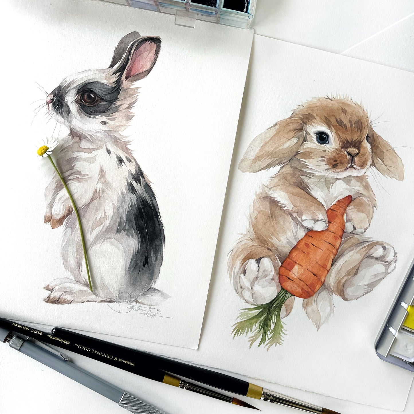 Baby Rabbit. Original watercolor painting.