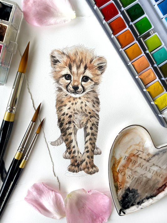 Baby Cheetah. Original watercolor painting.