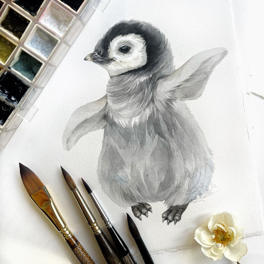 Baby Penguin. Original watercolor painting.